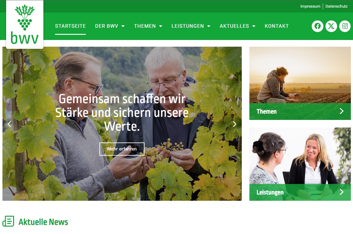 Moderner neuer Internetauftritt des Bauern- und Winzerverbandes Rheinland-Nassau
