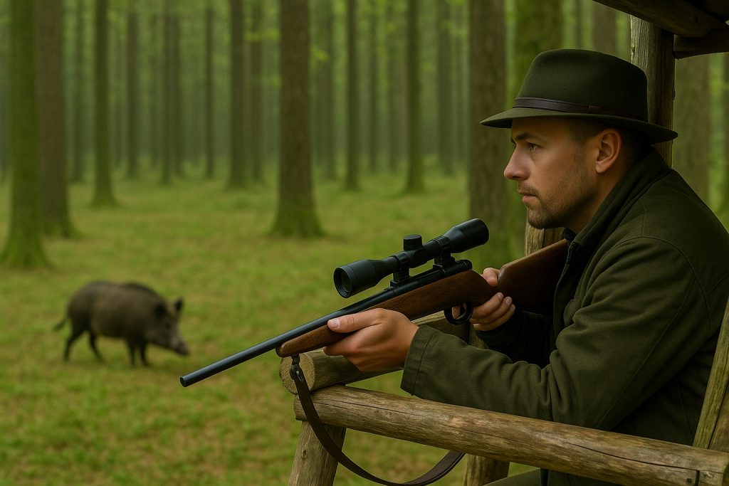 Jaeger Und Wildschwein Im Wald Hochsitz 1024x683